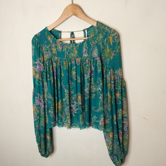 Free People Floral Up For Anything Blouse Balloon Sleeve - Picture 5 of 13
